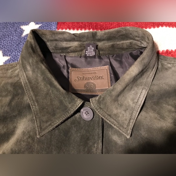 NWOT Vintage Womens Unisex ST JOHNS BAY GREEN OLIVE SUEDE Jacket 3XL Leather Rl - Picture 2 of 13